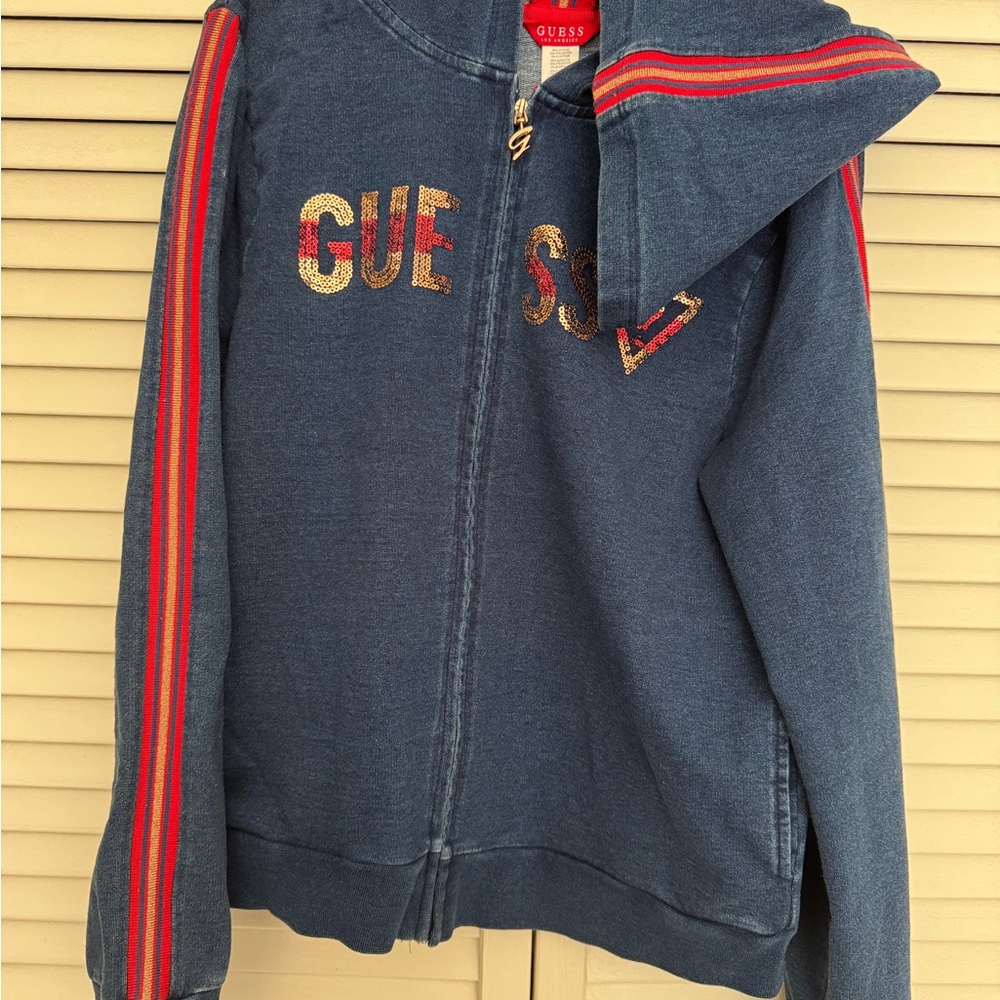 Guess Denim Blue Jacket with Red Accents